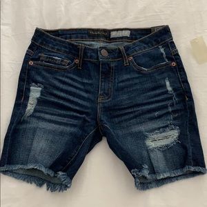 Blue distressed Bermuda shorts
